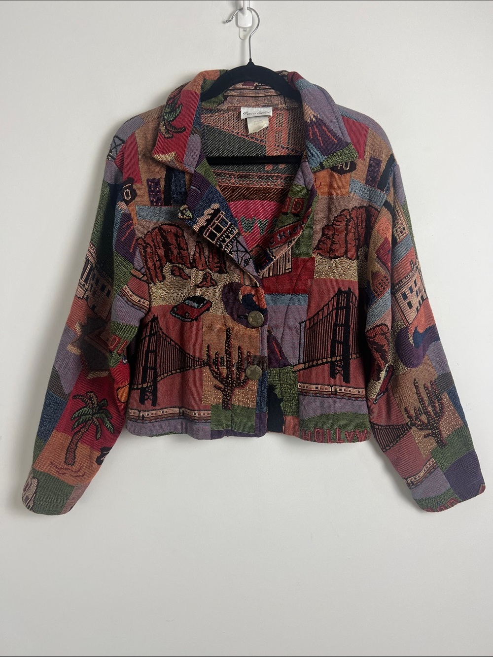 Vintage Paco Soler S/M Southwestern Vibrant Jacquard Tapestry Cropped Jacket